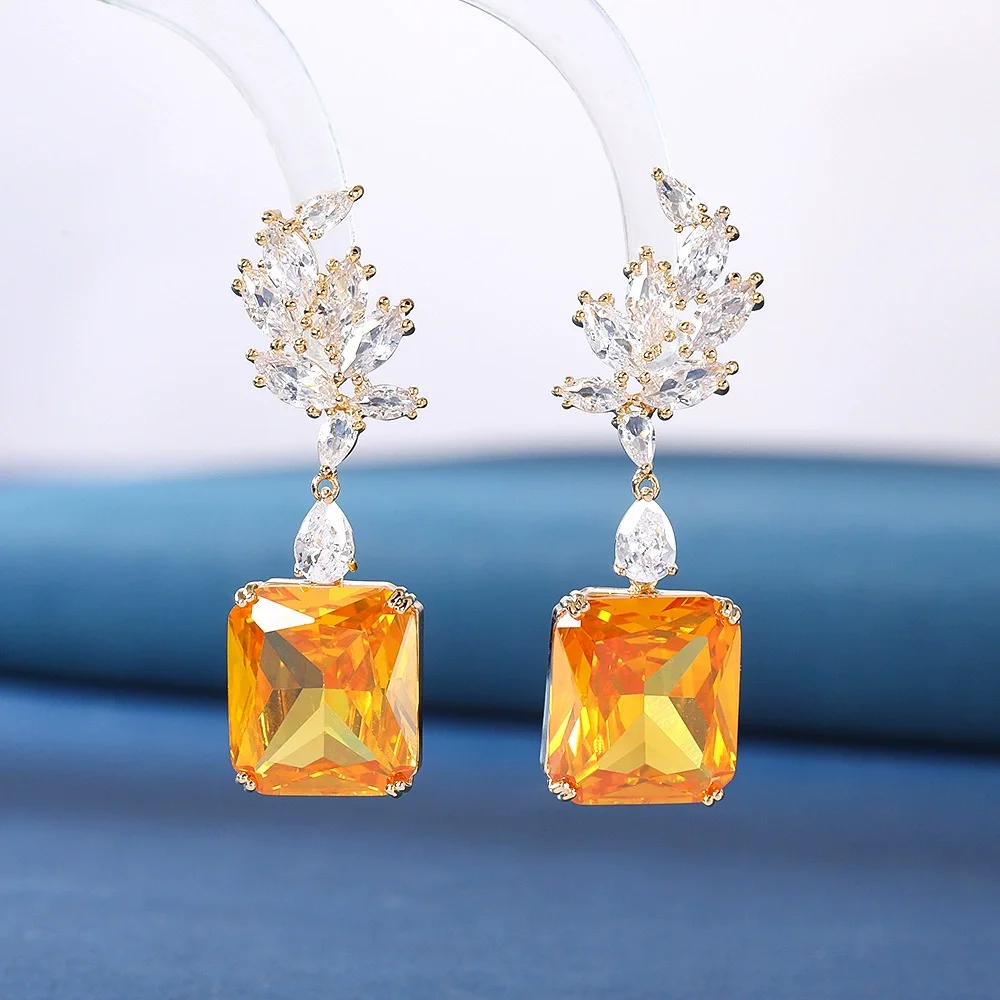Luxury Yellow Citrine Square Drop Earrings for Women, Gold Plated Leaf Shape Zircon Dangle Earrings, Wedding Jewelry
Luxury Yellow Citrine Square Drop Earrings for Women, Gold Plated Leaf Shape Zircon Dangle Earrings, Wedding Jewelry