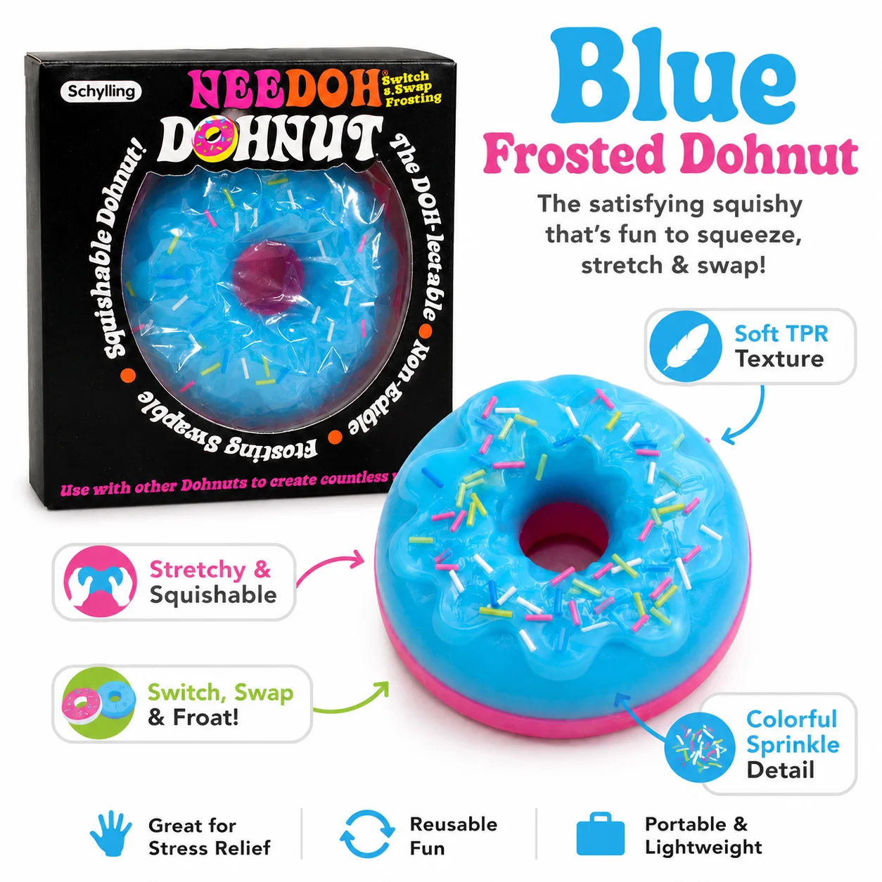 NeeDoh Soft Donut Squeeze, a sensory toy for adults that relieves anxiety, improves concentration and regulates mood.
NeeDoh Soft Donut Squeeze, a sensory toy for adults that relieves anxiety, improves concentration and regulates mood.