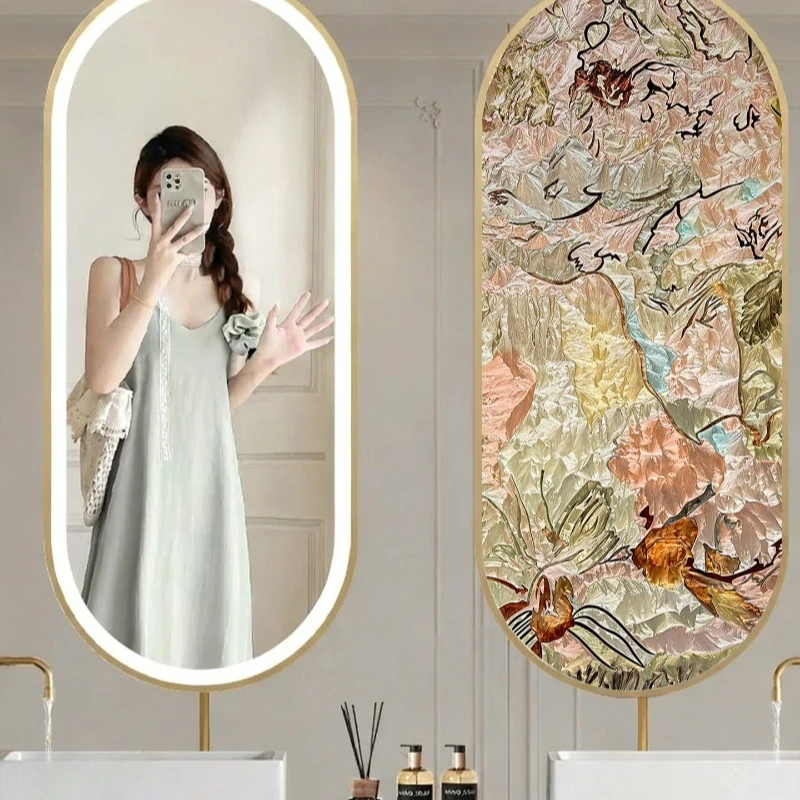 Light luxury enamel color screen partition bathroom mirror with lamp dresser makeup mirror
Light luxury enamel color screen partition bathroom mirror with lamp dresser makeup mirror