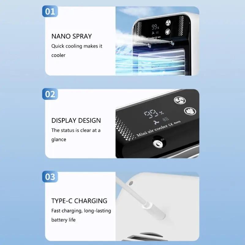 M6CB Portable Air Conditioner Fan Sprayer Humidification Air Cooling Fan Humidifier 2 Speed Desk Cooling Fan for Office
M6CB Portable Air Conditioner Fan Sprayer Humidification Air Cooling Fan Humidifier 2 Speed Desk Cooling Fan for Office