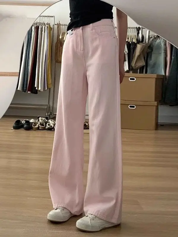 High Waist Wide Leg Straight Cut Jeans Women's Casual Loose Slimming Long Pants Pink Color Versatile Floor-Length Trousers
High Waist Wide Leg Straight Cut Jeans Women's Casual Loose Slimming Long Pants Pink Color Versatile Floor-Length Trousers