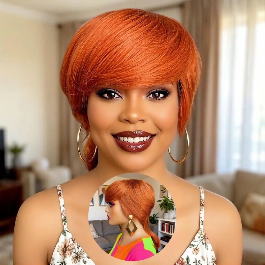 Vibrant Ginger Orange Short Human Hair Wig with Back Tail,full machine made Human Hair Pixie Cut Wig, Natural Looking for Women
Vibrant Ginger Orange Short Human Hair Wig with Back Tail,full machine made Human Hair Pixie Cut Wig, Natural Looking for Women