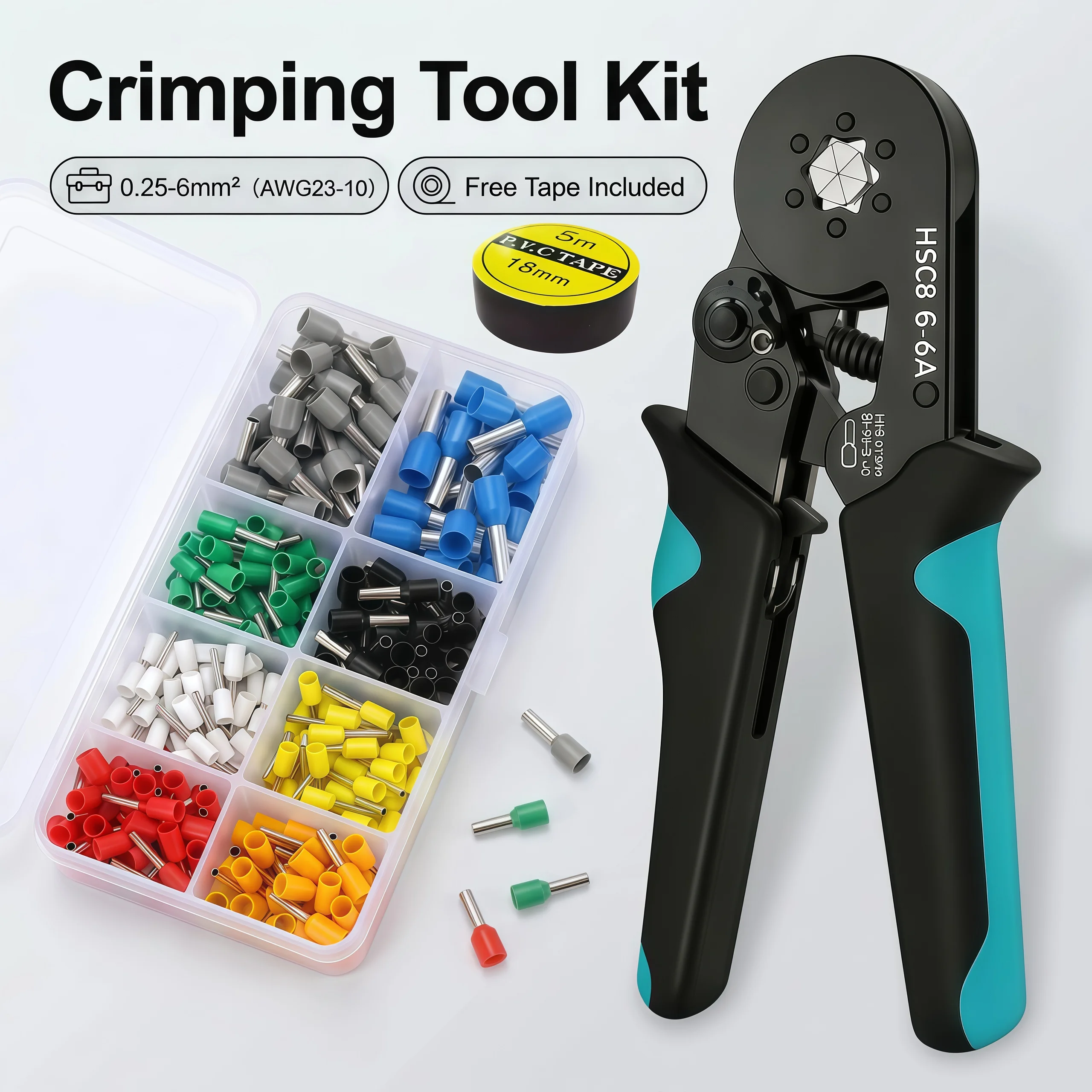 HSC8 6-6 Crimping Pliers Kit with 300PCS Wire Terminals and Insulation Tape
HSC8 6-6 Crimping Pliers Kit with 300PCS Wire Terminals and Insulation Tape