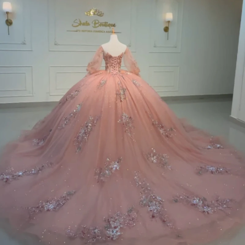 Pink Shiny Ball Gown Quinceanera Dresses Sequin Applique Lace Beading Crystal puff sleeve Corset Off The Shoulder Sweet 16 Dress
Pink Shiny Ball Gown Quinceanera Dresses Sequin Applique Lace Beading Crystal puff sleeve Corset Off The Shoulder Sweet 16 Dress