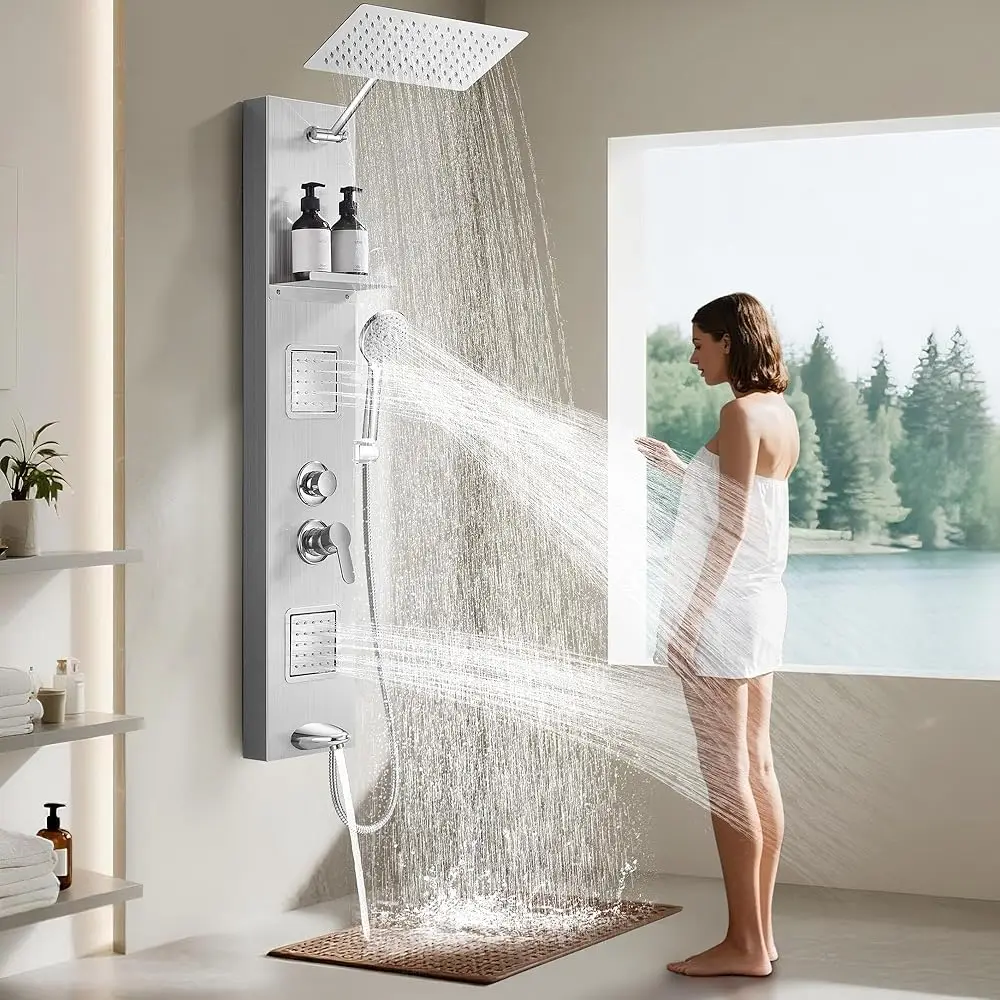 AllexpreskShower Panel Tower System with Shelf, Body Jet Massage, Tub Spout, Total 4 Body Spray & 5 Handheld Settings, Adjustabl
AllexpreskShower Panel Tower System with Shelf, Body Jet Massage, Tub Spout, Total 4 Body Spray & 5 Handheld Settings, Adjustabl