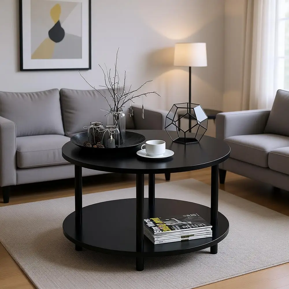 Small Round Coffee Table with Open Storage, 23.5 Black 2-Tier Wooden Center Table for Living Room, Metal Legs, Easy Assembly
Small Round Coffee Table with Open Storage, 23.5 Black 2-Tier Wooden Center Table for Living Room, Metal Legs, Easy Assembly