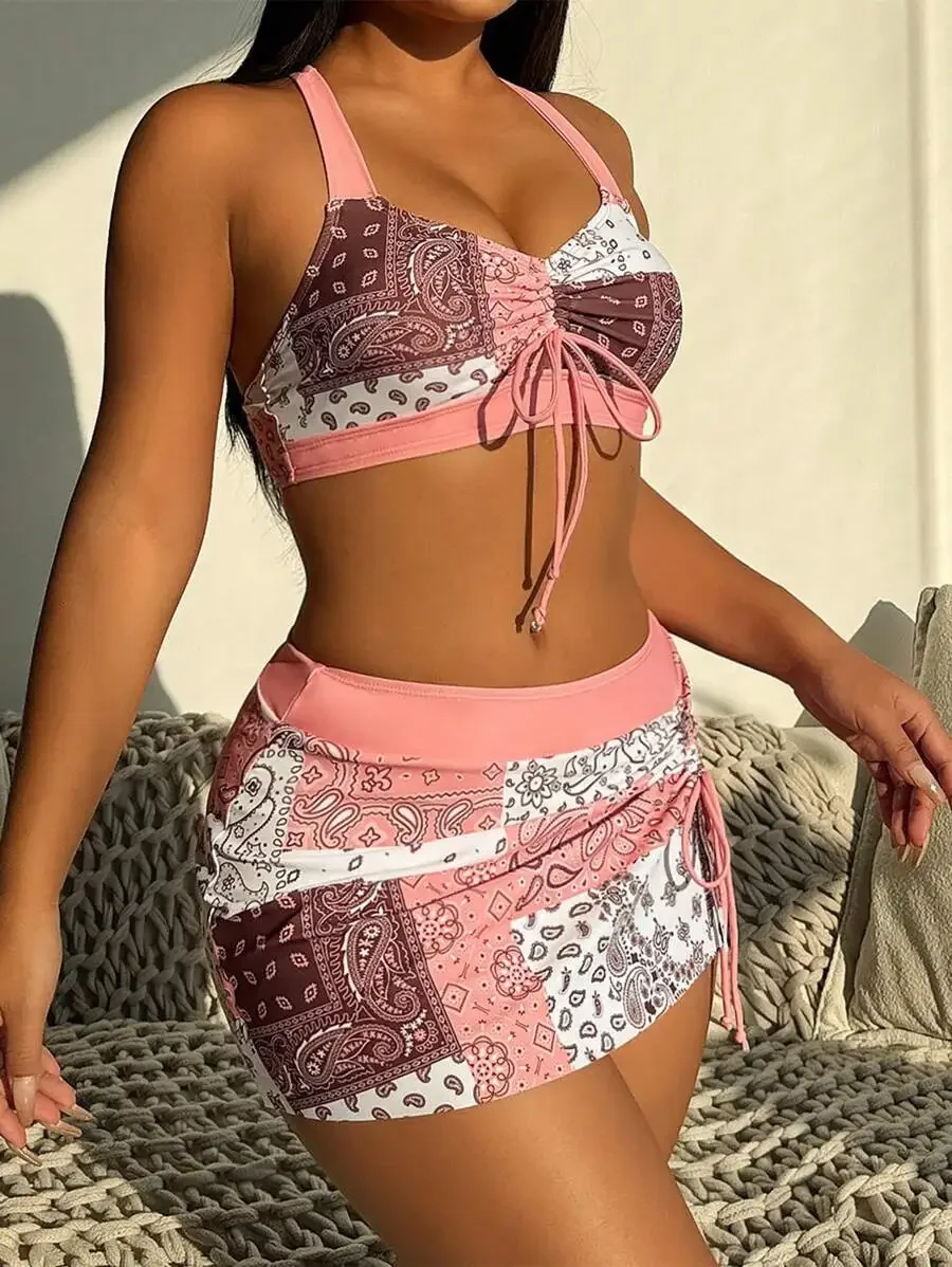 Women Paisley Print Halter Tie Front Bikini Swimwear Set For Beach Summer
Women Paisley Print Halter Tie Front Bikini Swimwear Set For Beach Summer