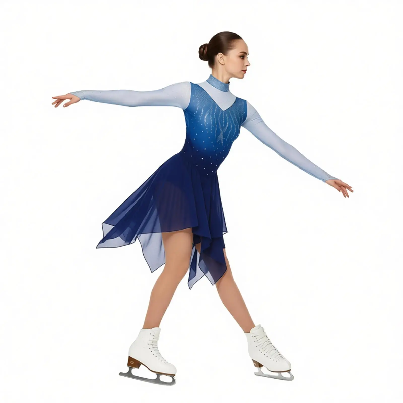 Women Figure Skating Bodysuit Dress Rhinestone Gradient Color Long Sleeve Mesh Tiered Leotards Dress Lyrical Dance Performance
Women Figure Skating Bodysuit Dress Rhinestone Gradient Color Long Sleeve Mesh Tiered Leotards Dress Lyrical Dance Performance