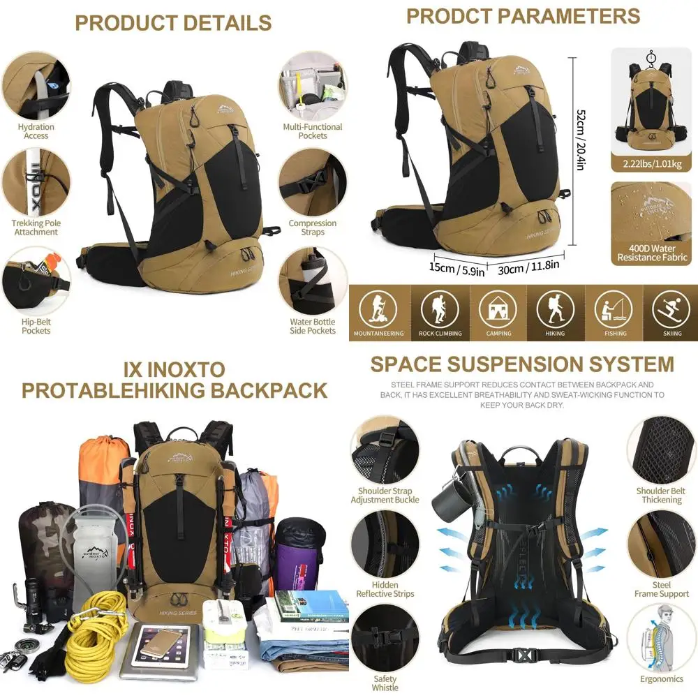 Рюкзак для походов IX INOXTO, водонепроницаемый походный рюкзак с 3-литровым резервуаром для воды и чехлом от дождя, легкий рюкзак для путешествий и кемпинга (хаки)
Рюкзак для походов IX INOXTO, водонепроницаемый походный рюкзак с 3-литровым резервуаром для воды и чехлом от дождя, легкий рюкзак для путешествий и кемпинга (хаки)