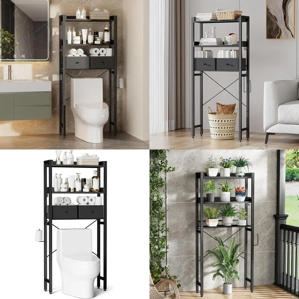 Органайзер для хранения над унитазом с 2 ящиками, 3-уровневыми регулируемыми полками и крючками, компактный аксессуар для ванной комнаты, черный
Органайзер для хранения над унитазом с 2 ящиками, 3-уровневыми регулируемыми полками и крючками, компактный аксессуар для ванной комнаты, черный