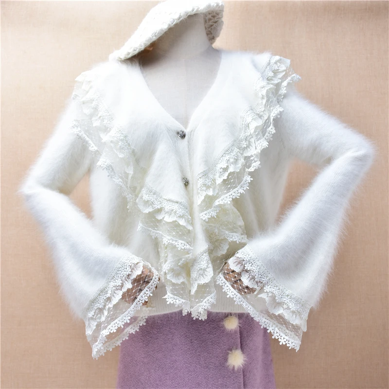 Elegant Fashion Ladies Women Autumn Winter White Lace Hairy Angora Rabbit Hair Knitted V-Neck Loose Cardigan Sweater Jacket Pull
Elegant Fashion Ladies Women Autumn Winter White Lace Hairy Angora Rabbit Hair Knitted V-Neck Loose Cardigan Sweater Jacket Pull