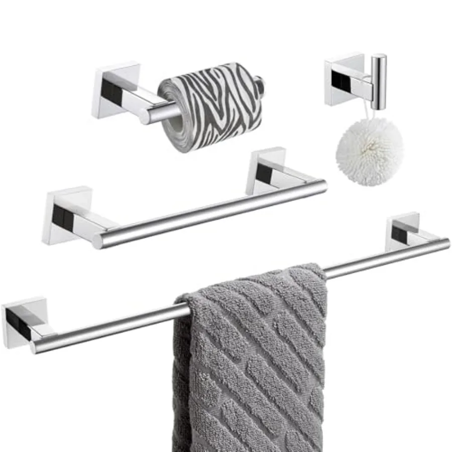 Bathroom Accessories Set, SUS 304 Stainless Steel Bathroom Hardware Set 4 Pieces, Include Robe Hook, Toilet Paper Holder, Hand
Bathroom Accessories Set, SUS 304 Stainless Steel Bathroom Hardware Set 4 Pieces, Include Robe Hook, Toilet Paper Holder, Hand