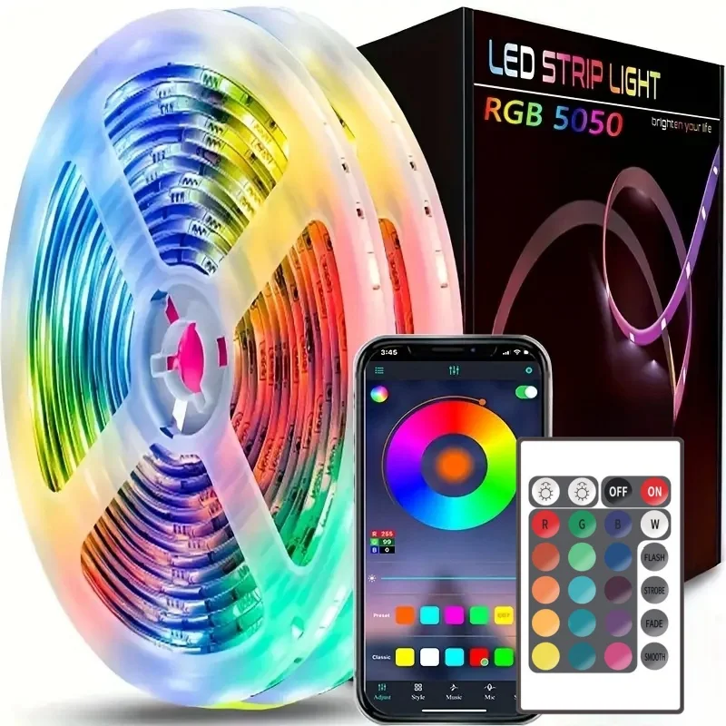 Smart LED Strip Light RGB Color Changing with Music Sync 24-Key Remote USB TV Light for Room Party Festive Atmosphere Decorative
Smart LED Strip Light RGB Color Changing with Music Sync 24-Key Remote USB TV Light for Room Party Festive Atmosphere Decorative