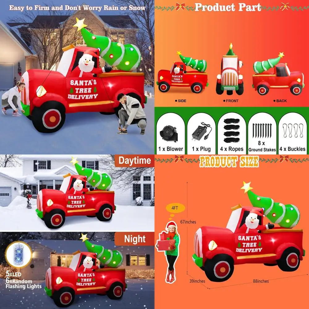 Christmas Santa Truck Inflatable with Tree, 7FT Tall, LED Lights, Outdoor Holiday Decoration
Christmas Santa Truck Inflatable with Tree, 7FT Tall, LED Lights, Outdoor Holiday Decoration
