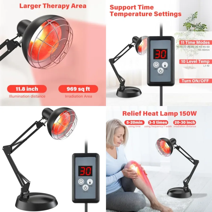 Infrared Light Heat Lamp, Near Red Light Therapy for Body Muscle Joint Pain Relieve 150W Bulb with Adjustable Stand, Timer
Infrared Light Heat Lamp, Near Red Light Therapy for Body Muscle Joint Pain Relieve 150W Bulb with Adjustable Stand, Timer