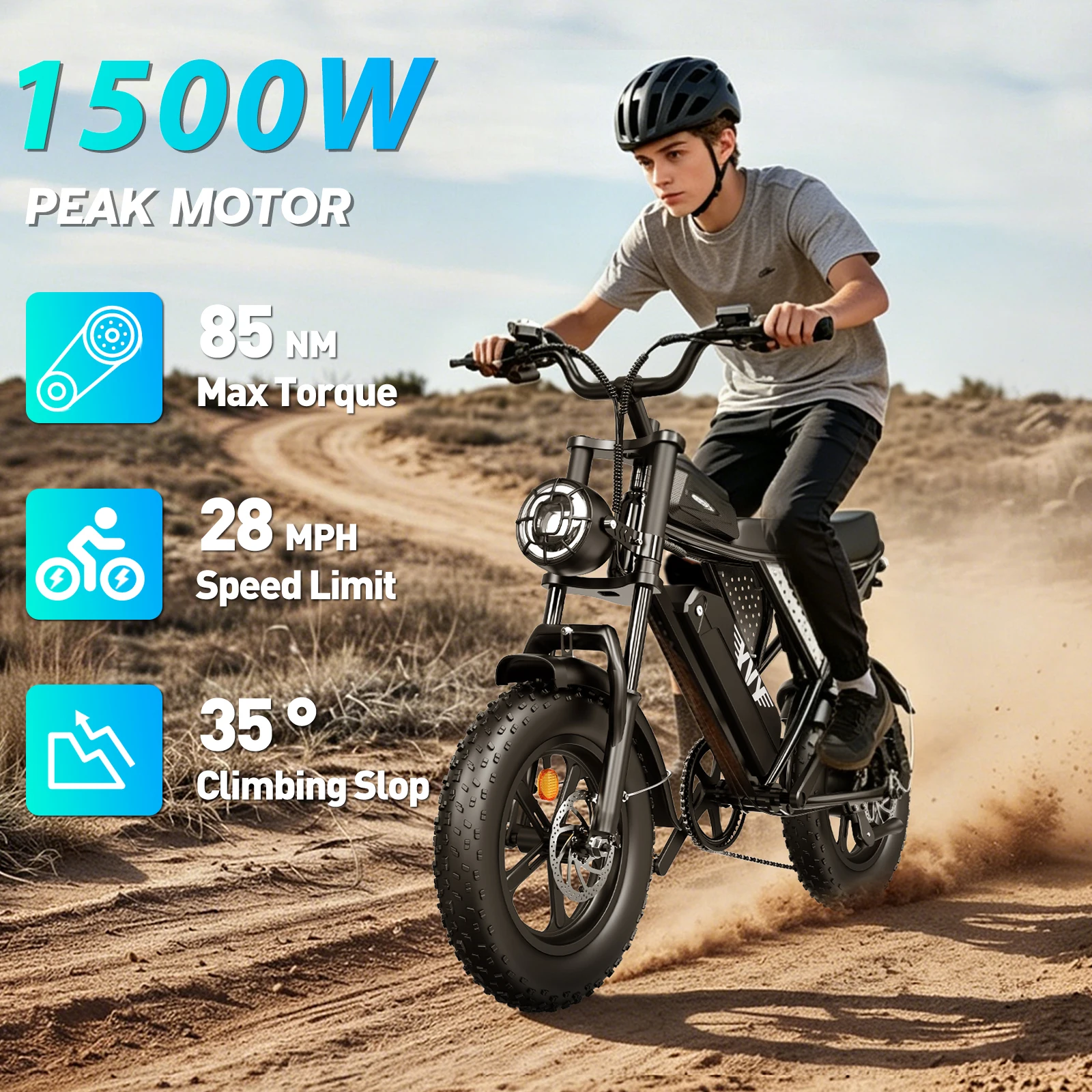 YVY K16 Electric Bike for Adults 1500W 30MPH 48V 20Ah Removable Battery 16" for Mountains Sand Fat Tire Ebike Motorcycle
YVY K16 Electric Bike for Adults 1500W 30MPH 48V 20Ah Removable Battery 16" for Mountains Sand Fat Tire Ebike Motorcycle