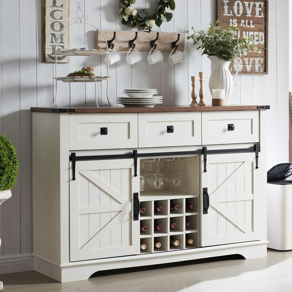 Farmhouse Wine Bar Cabinet W/Sliding Barn Door, 54" Kitchen Coffee Bar Cabinet W/Wine & Glass Rack, Storage Shelves, 3 Drawers
Farmhouse Wine Bar Cabinet W/Sliding Barn Door, 54" Kitchen Coffee Bar Cabinet W/Wine & Glass Rack, Storage Shelves, 3 Drawers