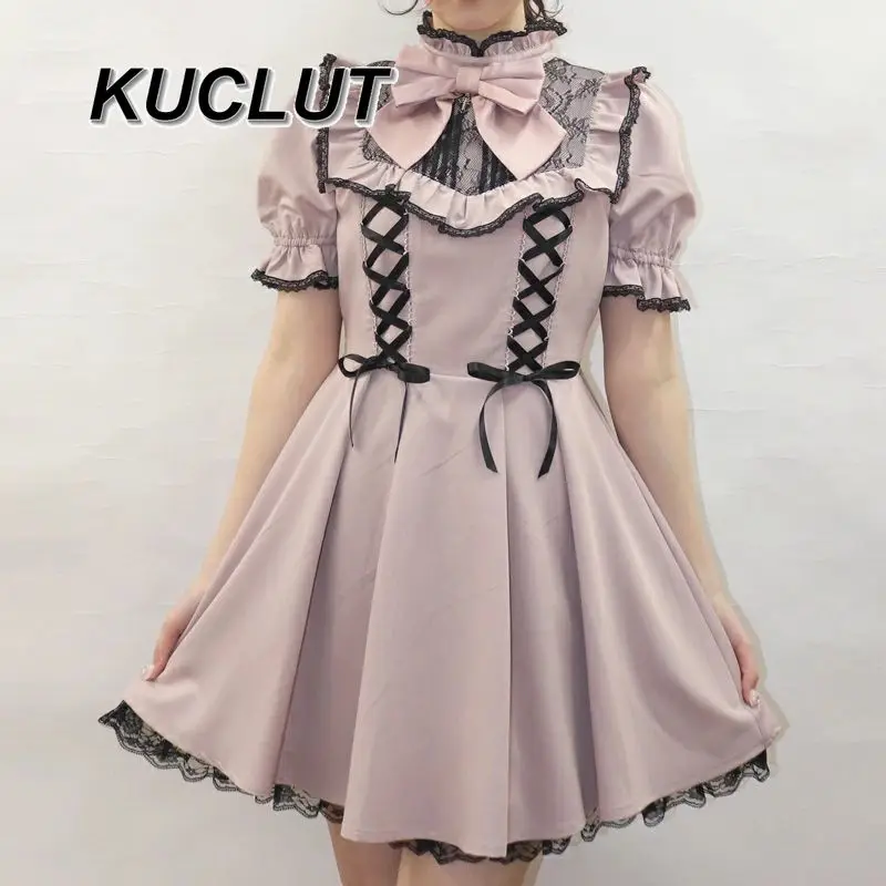 Платье Лолиты с короткими рукавами и милым бантом в японском стиле, модные кружевные повседневные платья с короткими рукавами для женщин, летние
Платье Лолиты с короткими рукавами и милым бантом в японском стиле, модные кружевные повседневные платья с короткими рукавами для женщин, летние