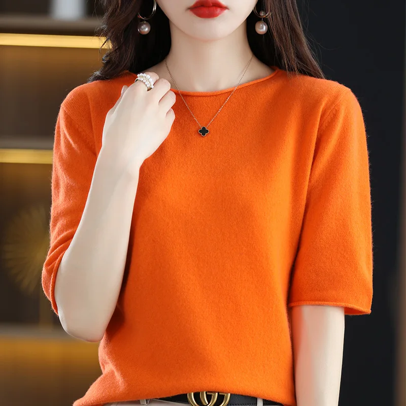 Women's T-shirt summer new 100% pure cotton sweater short sleeved solid color round neck women's top loose shirt basic pullover
Women's T-shirt summer new 100% pure cotton sweater short sleeved solid color round neck women's top loose shirt basic pullover