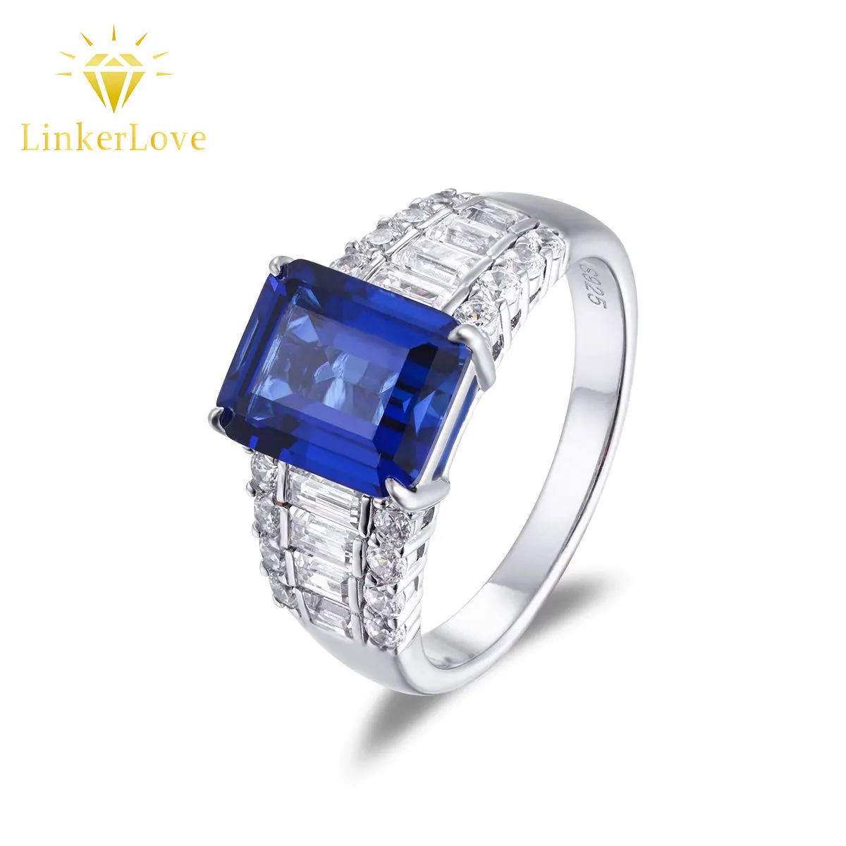 LinkerLove S925 Silver 4CT Emerald Cut Sapphire Ring with Baguette and Round Zircon Accents Statement Engagement Ring for Women
LinkerLove S925 Silver 4CT Emerald Cut Sapphire Ring with Baguette and Round Zircon Accents Statement Engagement Ring for Women