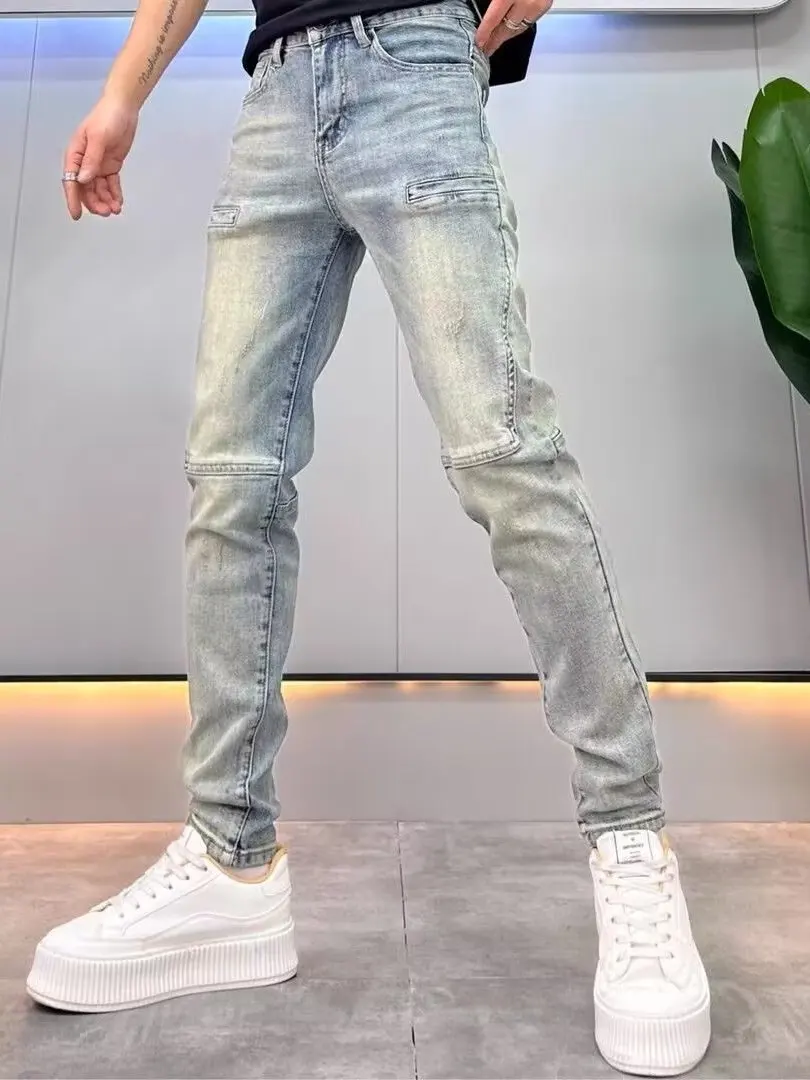 Мужские джинсы с американской талией в стиле ретро, облегающие мужские джинсы, модные брендовые повседневные длинные брюки, летние молодежные морские брюки
Мужские джинсы с американской талией в стиле ретро, облегающие мужские джинсы, модные брендовые повседневные длинные брюки, летние молодежные морские брюки