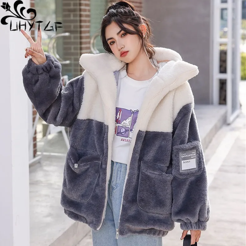 UHYTGF Korean Fashion Student Jacket Female Quality Lambswool Casual Warm Autumn Winter Coat Women Plush Hooded Outerwear 2047
UHYTGF Korean Fashion Student Jacket Female Quality Lambswool Casual Warm Autumn Winter Coat Women Plush Hooded Outerwear 2047