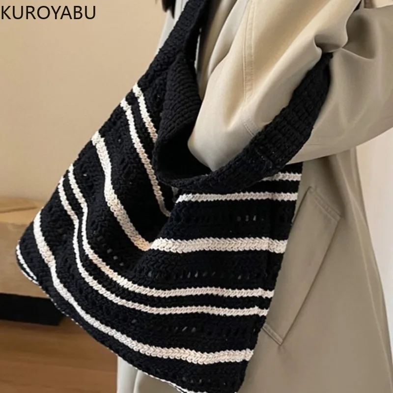 Striped Knitted Women's Bag 2025 Trend Knit Eco Bags Shopping Y2K Crochet Rope Shoulder Bag Casual Large Capacity Handbag Hobos
Striped Knitted Women's Bag 2025 Trend Knit Eco Bags Shopping Y2K Crochet Rope Shoulder Bag Casual Large Capacity Handbag Hobos