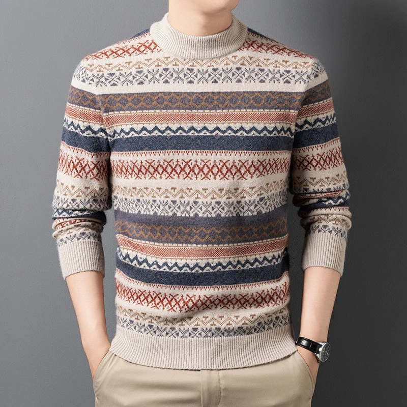 Heavy Duty Jacquard Semi High Neck Sweater for Men 2025 New Autumn and Winter Thick and Warm Knitted Base Sweater
Heavy Duty Jacquard Semi High Neck Sweater for Men 2025 New Autumn and Winter Thick and Warm Knitted Base Sweater