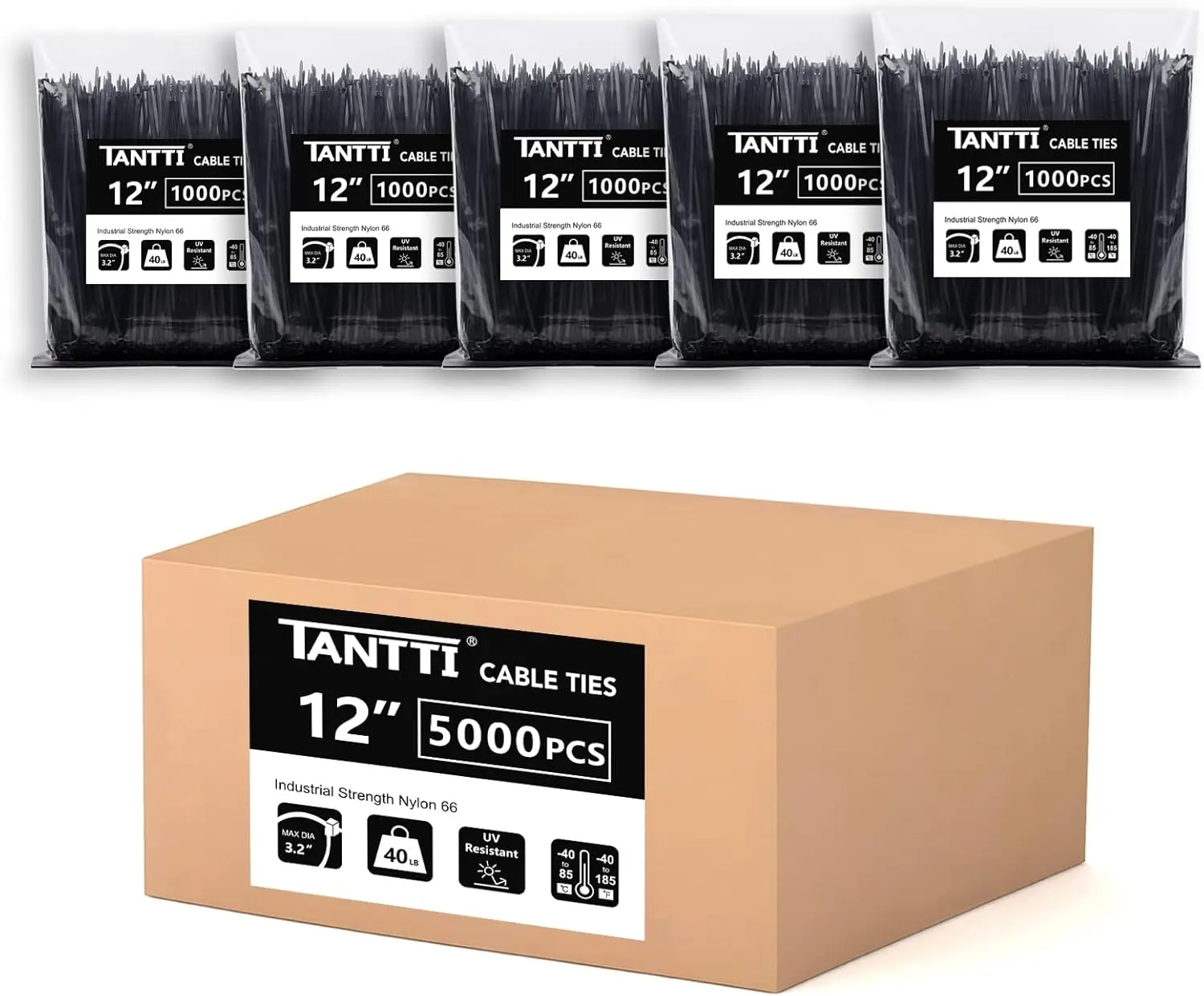 Zip Ties 12 inch, Black Zip Ties 5000 pack, 40lb, Cable Ties, Self-locking Wire ties for indoor and outdoor use, by
Zip Ties 12 inch, Black Zip Ties 5000 pack, 40lb, Cable Ties, Self-locking Wire ties for indoor and outdoor use, by