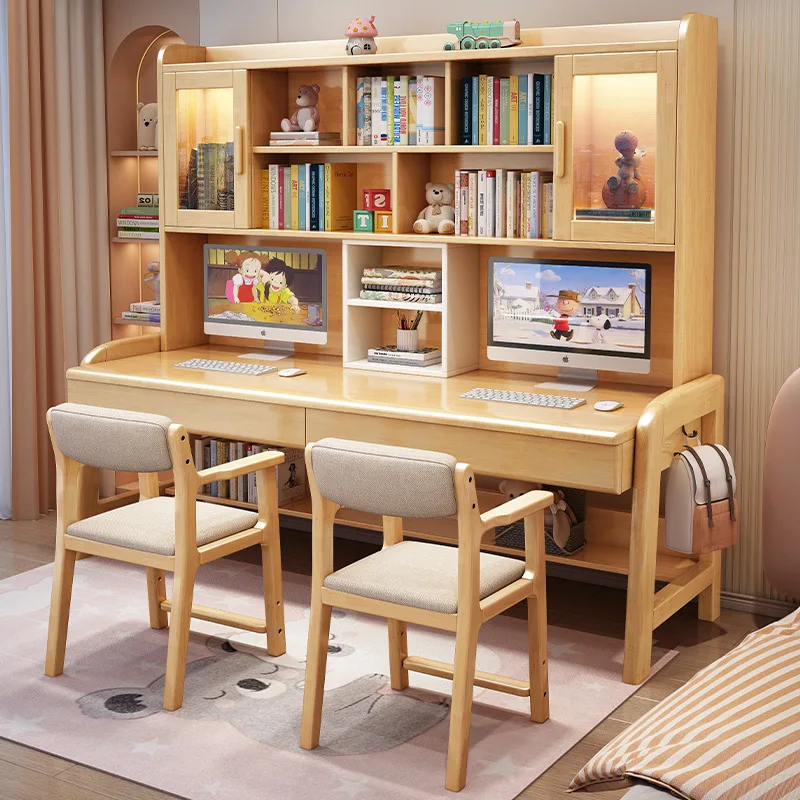 Solid wood double desk bookshelf integrated computer desk home living room
Solid wood double desk bookshelf integrated computer desk home living room