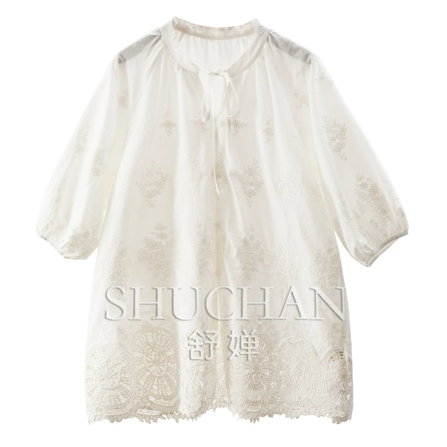 Loose Symmetrical Embroidery Seven-point Lantern Sleeve 100 Cotton Shirt Women's 66M1 Blusas Femininas Com Frete Gratis
Loose Symmetrical Embroidery Seven-point Lantern Sleeve 100 Cotton Shirt Women's 66M1 Blusas Femininas Com Frete Gratis