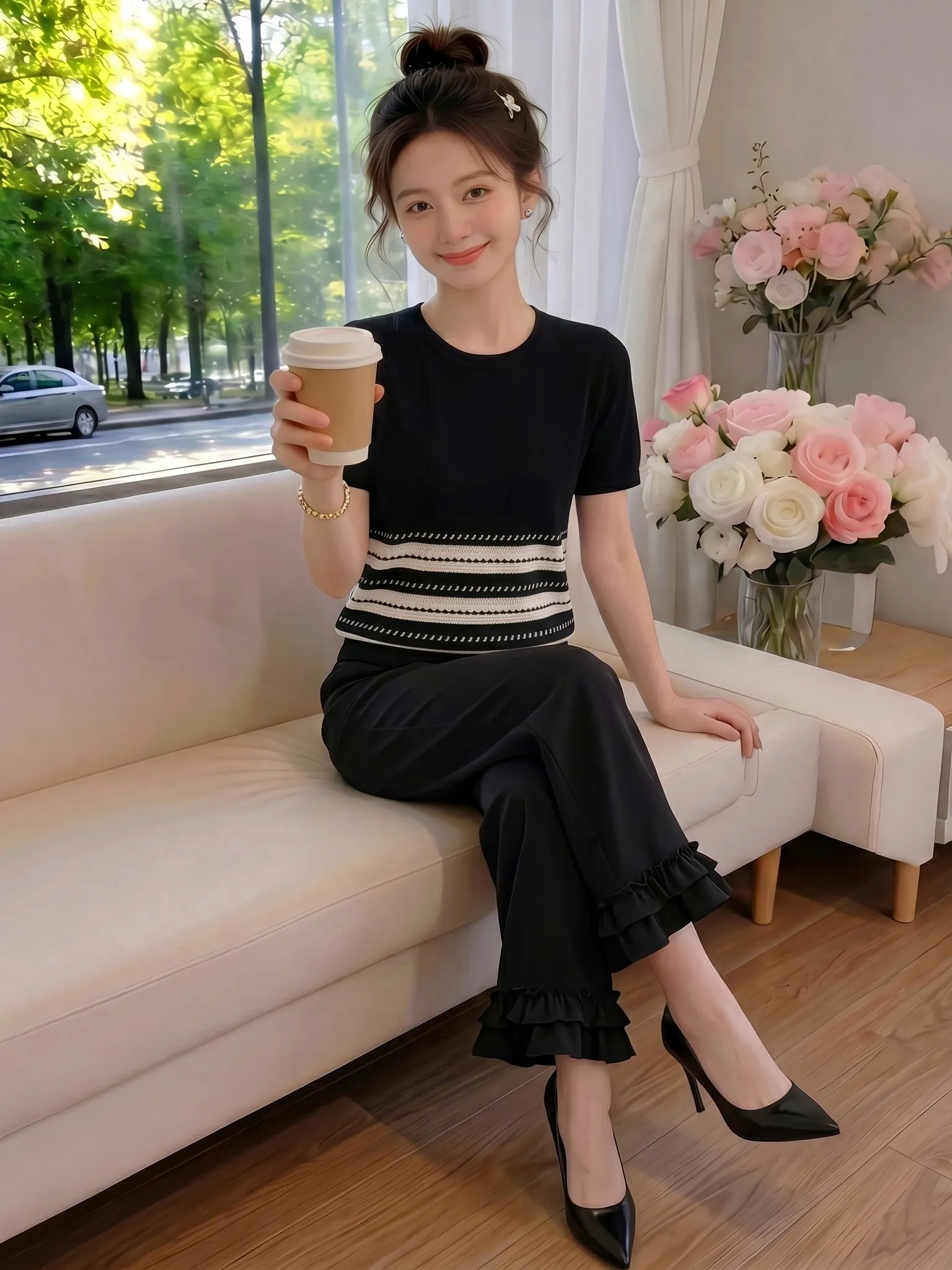Unique Beautiful Summer 2026 Women's Fashion Set Short Sleeve Loose Wide Leg Pants High Waist Breathable Casual Stripe Pattern
Unique Beautiful Summer 2026 Women's Fashion Set Short Sleeve Loose Wide Leg Pants High Waist Breathable Casual Stripe Pattern