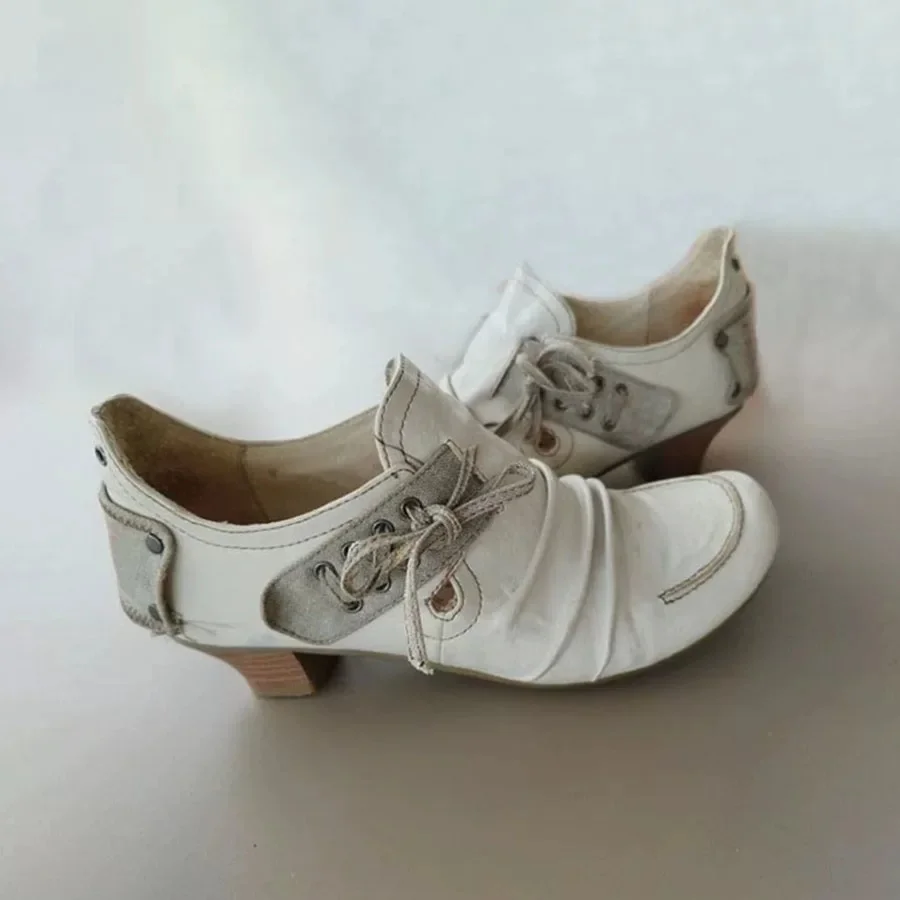 Vintage Distressed Leather Lace Up Thick Heel Oxford Shoes Women Round Toe Ruched Patchwork Mid Heel Pumps Retro Casual Shoes
Vintage Distressed Leather Lace Up Thick Heel Oxford Shoes Women Round Toe Ruched Patchwork Mid Heel Pumps Retro Casual Shoes
