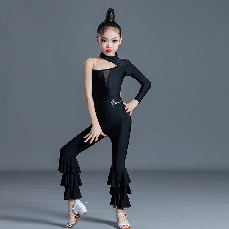 Kids Latin Dance Clothes Girls One-Sleeved Tops Ruffled Pants Black Practice Suit Cha Cha Dance Performance Costume TM5528
Kids Latin Dance Clothes Girls One-Sleeved Tops Ruffled Pants Black Practice Suit Cha Cha Dance Performance Costume TM5528