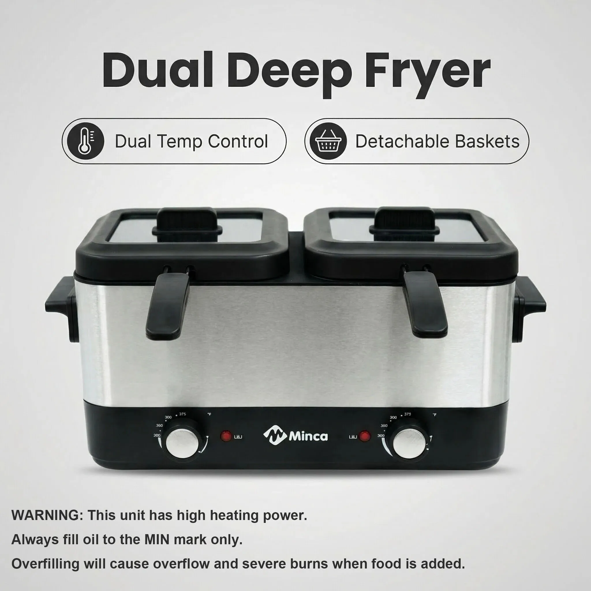 M Minca1.5L Dual-Zone Deep Fryer: 2 Temp Zones, Remove. Baskets, Precision Lock, Splash Guard, Easy Clean, Minimalist
M Minca1.5L Dual-Zone Deep Fryer: 2 Temp Zones, Remove. Baskets, Precision Lock, Splash Guard, Easy Clean, Minimalist