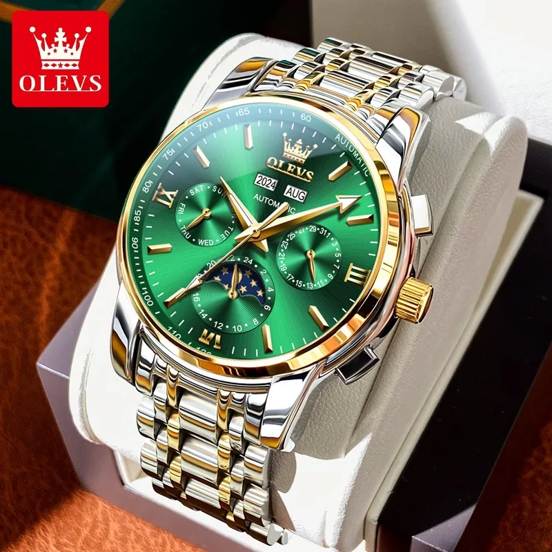 OLEVS Luxury Moon Phase Mechancial Watch for Men Stainless Steel Waterproof Automatic Calendar 24 Hours Business Men Wristwatch
OLEVS Luxury Moon Phase Mechancial Watch for Men Stainless Steel Waterproof Automatic Calendar 24 Hours Business Men Wristwatch