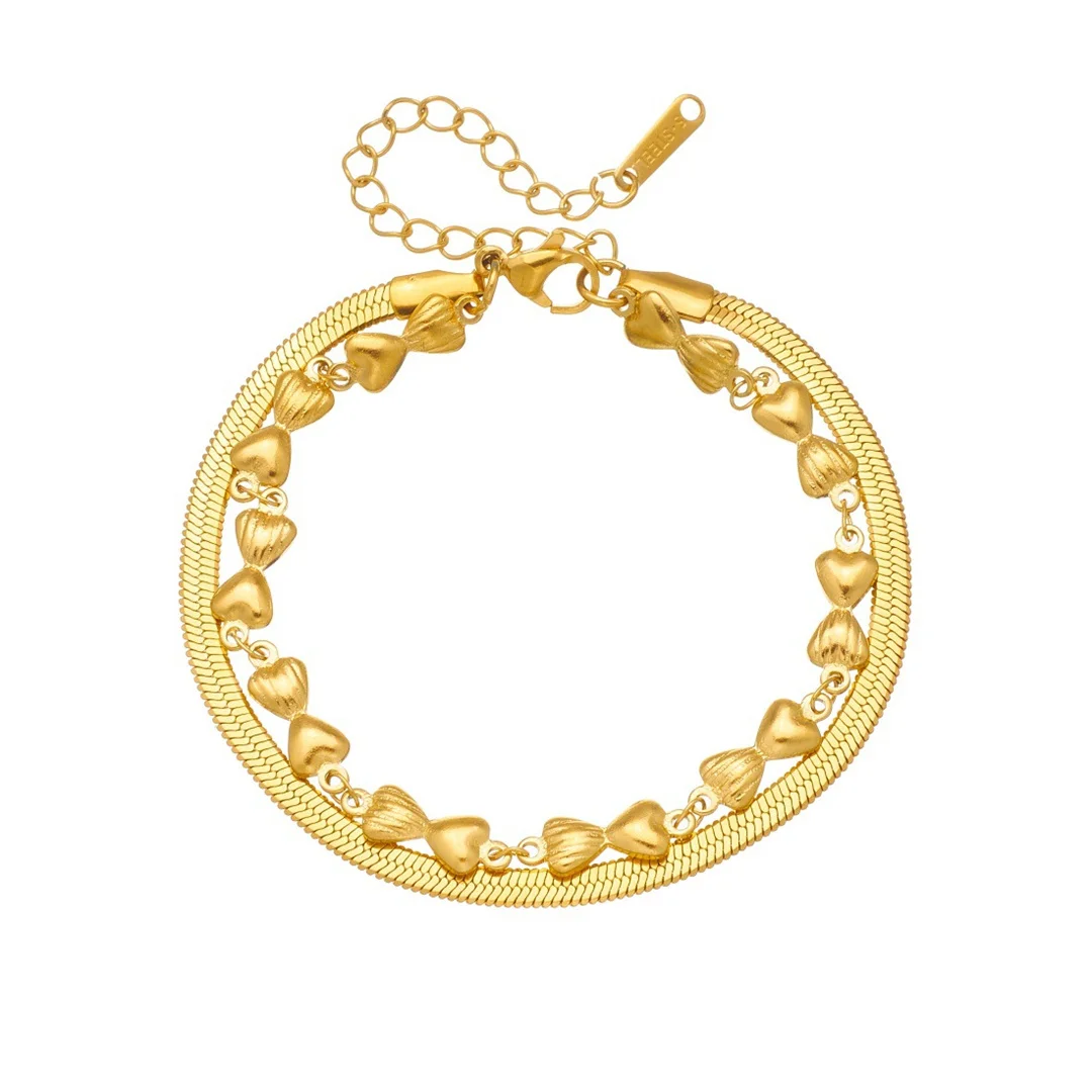 Romantic Love Heart Charm Bracelet Gold Color Stainless Steel Double Layered Flat Snake Chain Bracelet for Woman Jewelry Gift
Romantic Love Heart Charm Bracelet Gold Color Stainless Steel Double Layered Flat Snake Chain Bracelet for Woman Jewelry Gift
