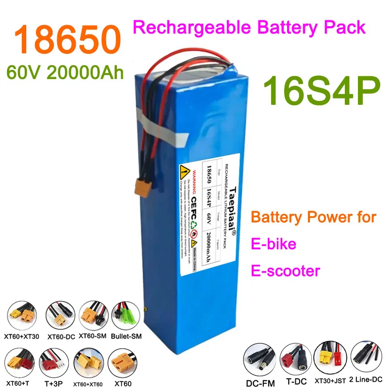 60V Full Capacity Power 18650 20ah Lithium Battery Pack 16S4P Rechargeable Built-in BMS Long Lasting for 250-2000W Power Supply
60V Full Capacity Power 18650 20ah Lithium Battery Pack 16S4P Rechargeable Built-in BMS Long Lasting for 250-2000W Power Supply
