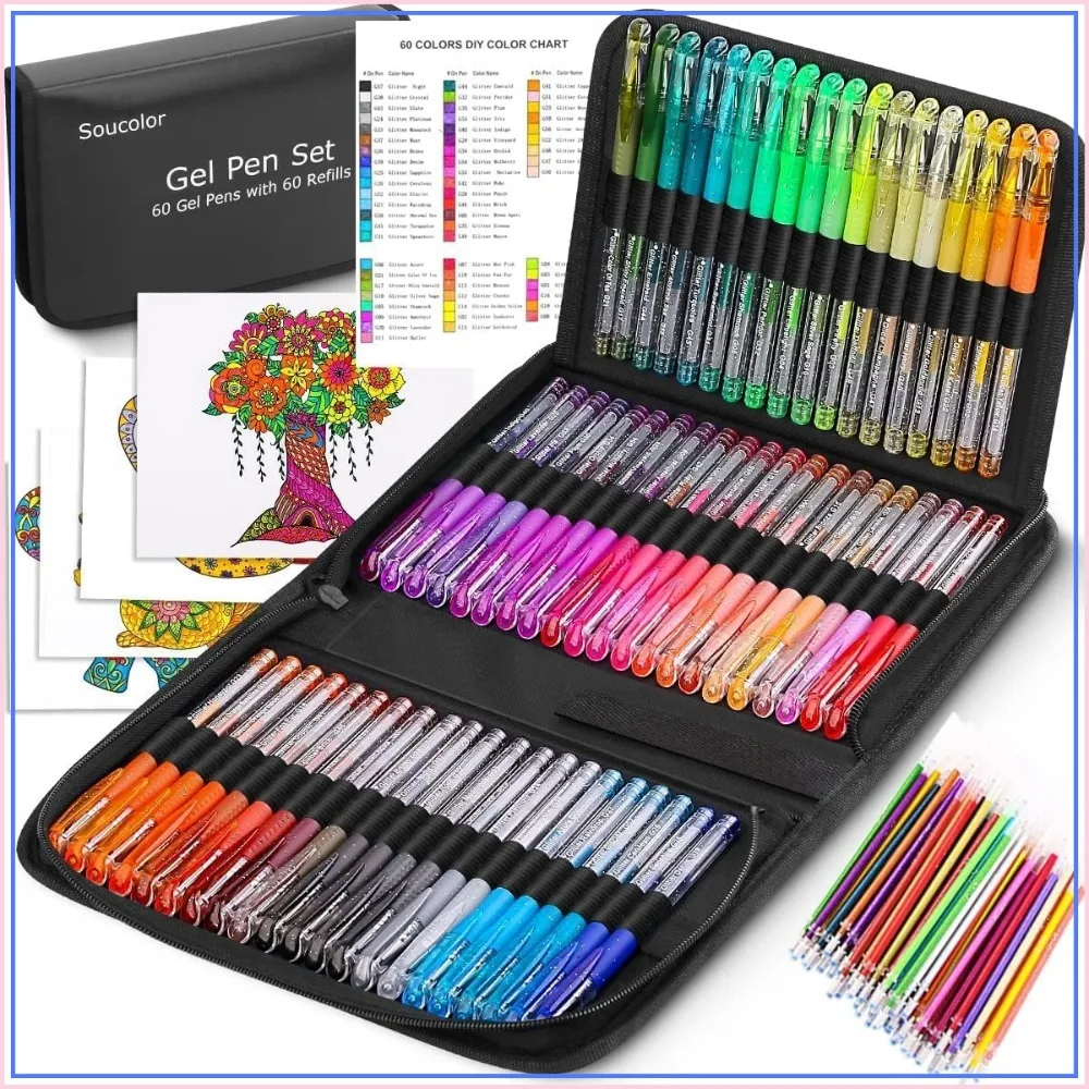 120 Pack Glitter Gel Pens Set with Refills and Travel Case for Adult Coloring Books, Art Supplies
120 Pack Glitter Gel Pens Set with Refills and Travel Case for Adult Coloring Books, Art Supplies