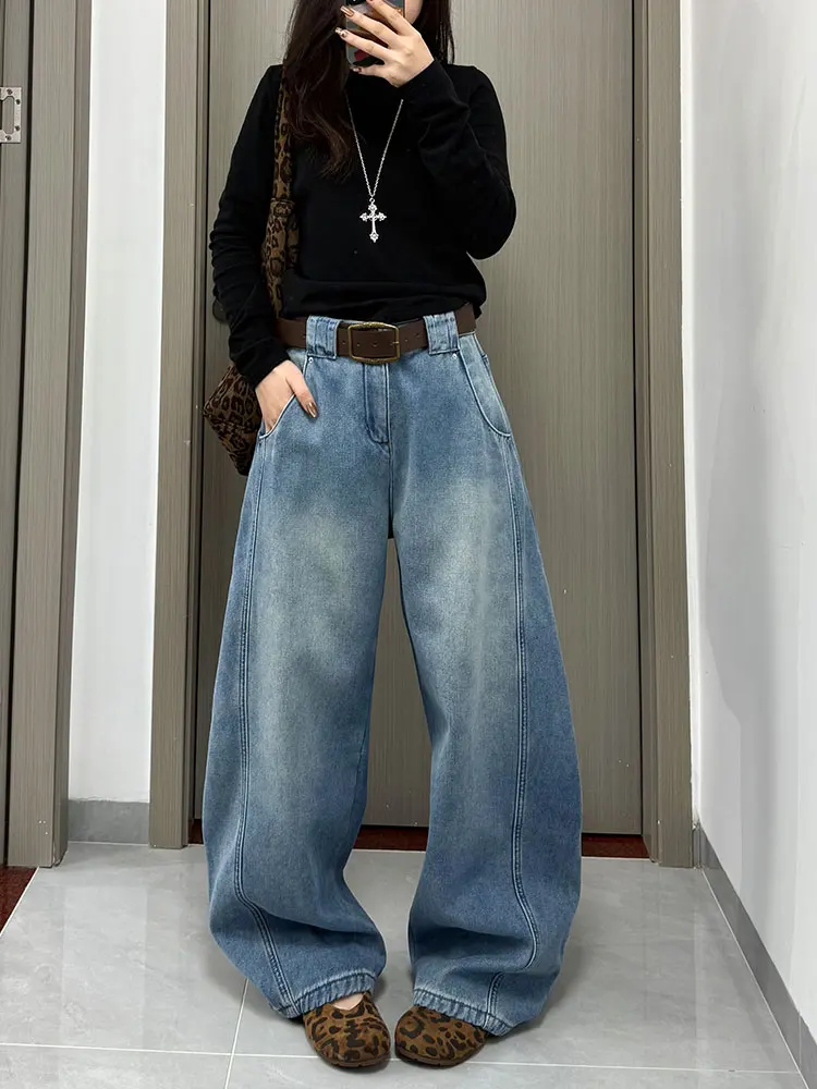 Ретро джинсы с высокой талией и широкими штанинами, женские утягивающие джинсы длиной до пола, повседневные синие джинсы с завышенной талией, зимнее новое поступление
Ретро джинсы с высокой талией и широкими штанинами, женские утягивающие джинсы длиной до пола, повседневные синие джинсы с завышенной талией, зимнее новое поступление