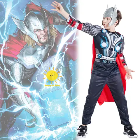 Beast Kingdom Thor Cosplay Costumes for Halloween Carnival God of Thunder for Men Mask Cape Jumpsuit Thor Cosplay Supplies Props