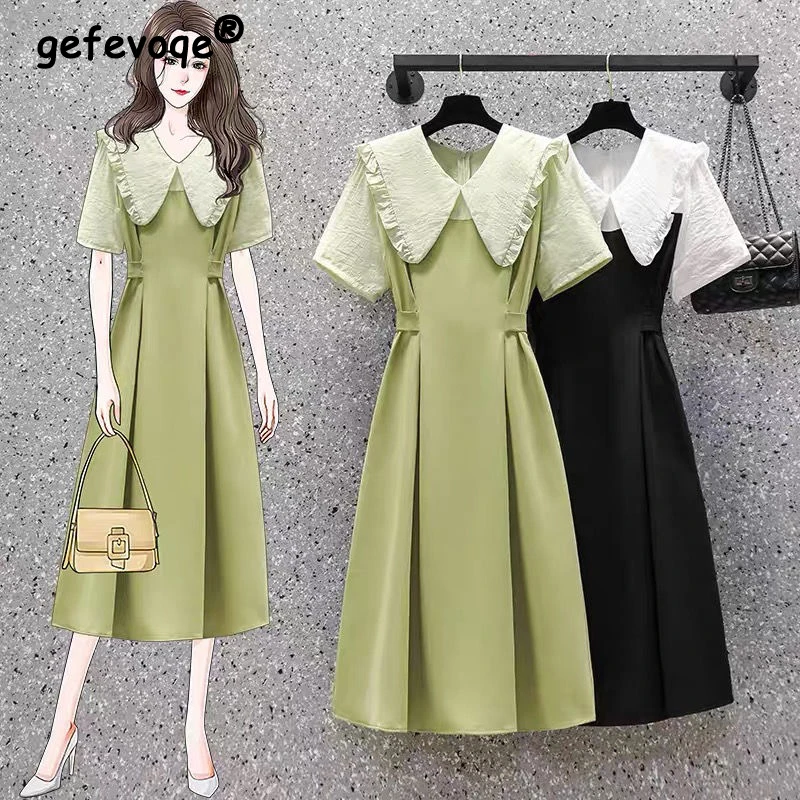 Contrast Color Patchwork Lace Up Elegant Party Dresses for Women 2023 Summer Korean Fashion Short Sleeve Slim Midi Dress Vestido
Contrast Color Patchwork Lace Up Elegant Party Dresses for Women 2023 Summer Korean Fashion Short Sleeve Slim Midi Dress Vestido