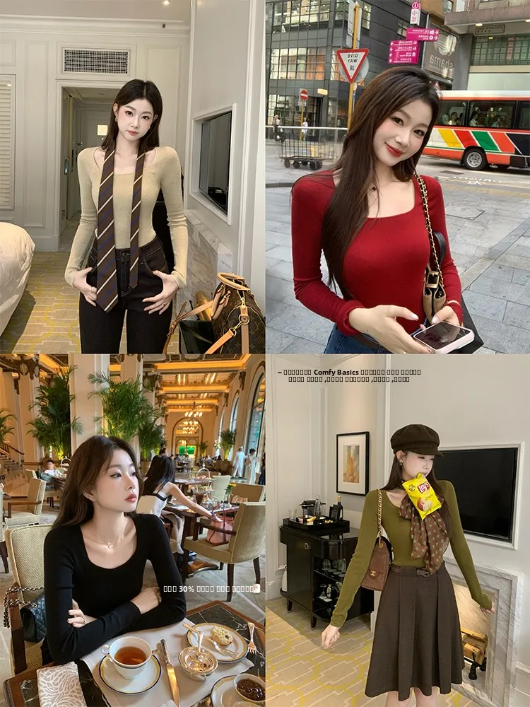 Ele Casual Woolen Knitted irt Women's Long Sve Square Collar Base irt Top for Autumn Simple Sle Slim Fit Faion
Ele Casual Woolen Knitted irt Women's Long Sve Square Collar Base irt Top for Autumn Simple Sle Slim Fit Faion