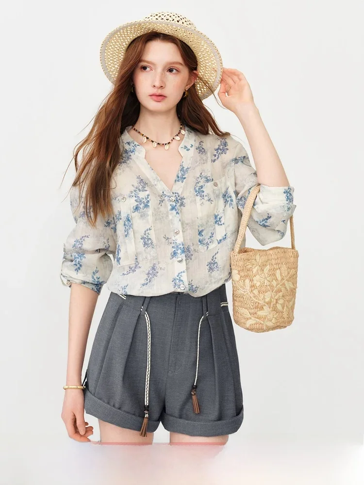 V-Neck Loose Casual Floral Long Sleeve Linen Shirt Women Summer New Style 2026 Vaness Blue Texture Shirt Country Style
V-Neck Loose Casual Floral Long Sleeve Linen Shirt Women Summer New Style 2026 Vaness Blue Texture Shirt Country Style