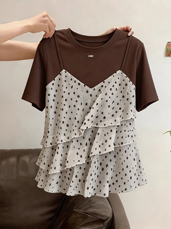 Fashionable Large Size Casual Polka Dot Print T-Shirt Women's Summer New Ageless Versatile Fake Two-Piece Top Ladieswear
Fashionable Large Size Casual Polka Dot Print T-Shirt Women's Summer New Ageless Versatile Fake Two-Piece Top Ladieswear