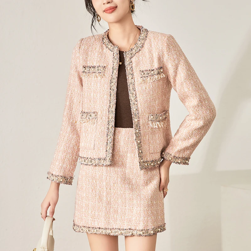 French Style Fashion 2 Pieces Skirts Sets For Women Elegant Long Sleeve Jacket And Skirt 30% Wool Tweed Woman Two Piece Set
French Style Fashion 2 Pieces Skirts Sets For Women Elegant Long Sleeve Jacket And Skirt 30% Wool Tweed Woman Two Piece Set