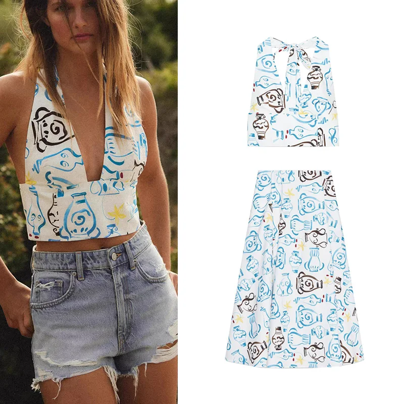 Za Floral Print irts ort Sve round Ne A-Line Midi Skirt Two-Piece Set Summer Faion Women's Clothing Casual Workwear
Za Floral Print irts ort Sve round Ne A-Line Midi Skirt Two-Piece Set Summer Faion Women's Clothing Casual Workwear