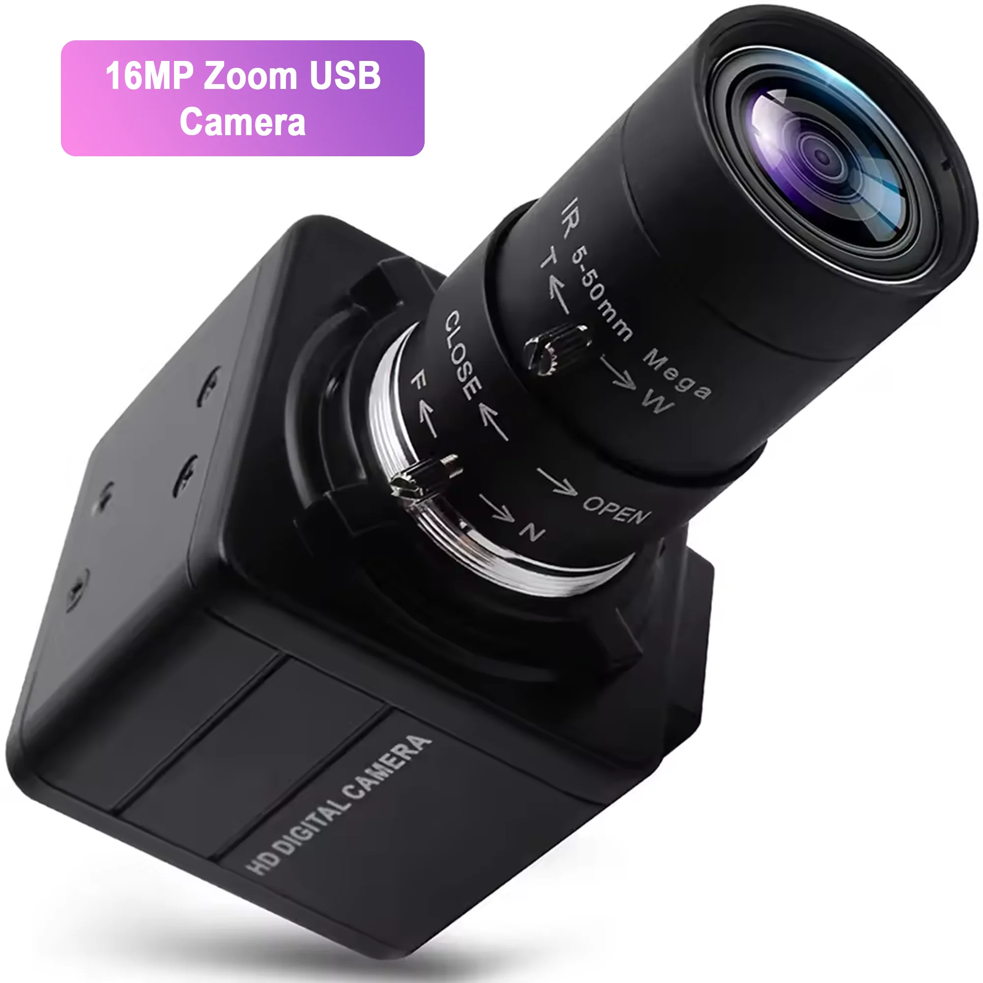ELP 16MP Manual Focus USB Camera 10X Zoom Mini USB Webcam with 5-50mm Zoom Lens for Industrial Vision, 3D Printer
ELP 16MP Manual Focus USB Camera 10X Zoom Mini USB Webcam with 5-50mm Zoom Lens for Industrial Vision, 3D Printer