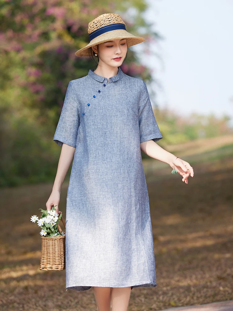 Young Style New Chinese Style Dress Small Collar Retro Linen Women's Summer Tea Ceremony Clothing Middle Length
Young Style New Chinese Style Dress Small Collar Retro Linen Women's Summer Tea Ceremony Clothing Middle Length