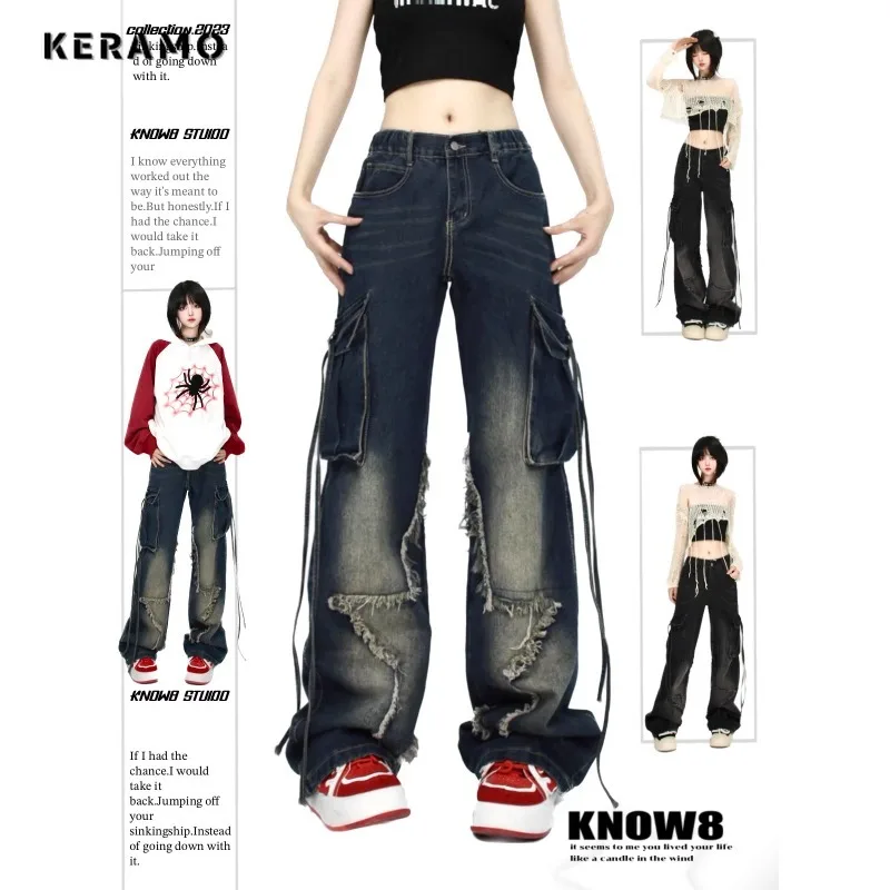 2024 Spring Women's Casual Style Harajuku Jeans Lace-up Vintage High Waist Blue Pants Female Y2K Wide Leg Baggy Denim Trouser
2024 Spring Women's Casual Style Harajuku Jeans Lace-up Vintage High Waist Blue Pants Female Y2K Wide Leg Baggy Denim Trouser